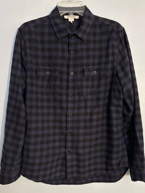 Frame Denim Black and Navy Plaid Button-Down Shirt, long sleeve
